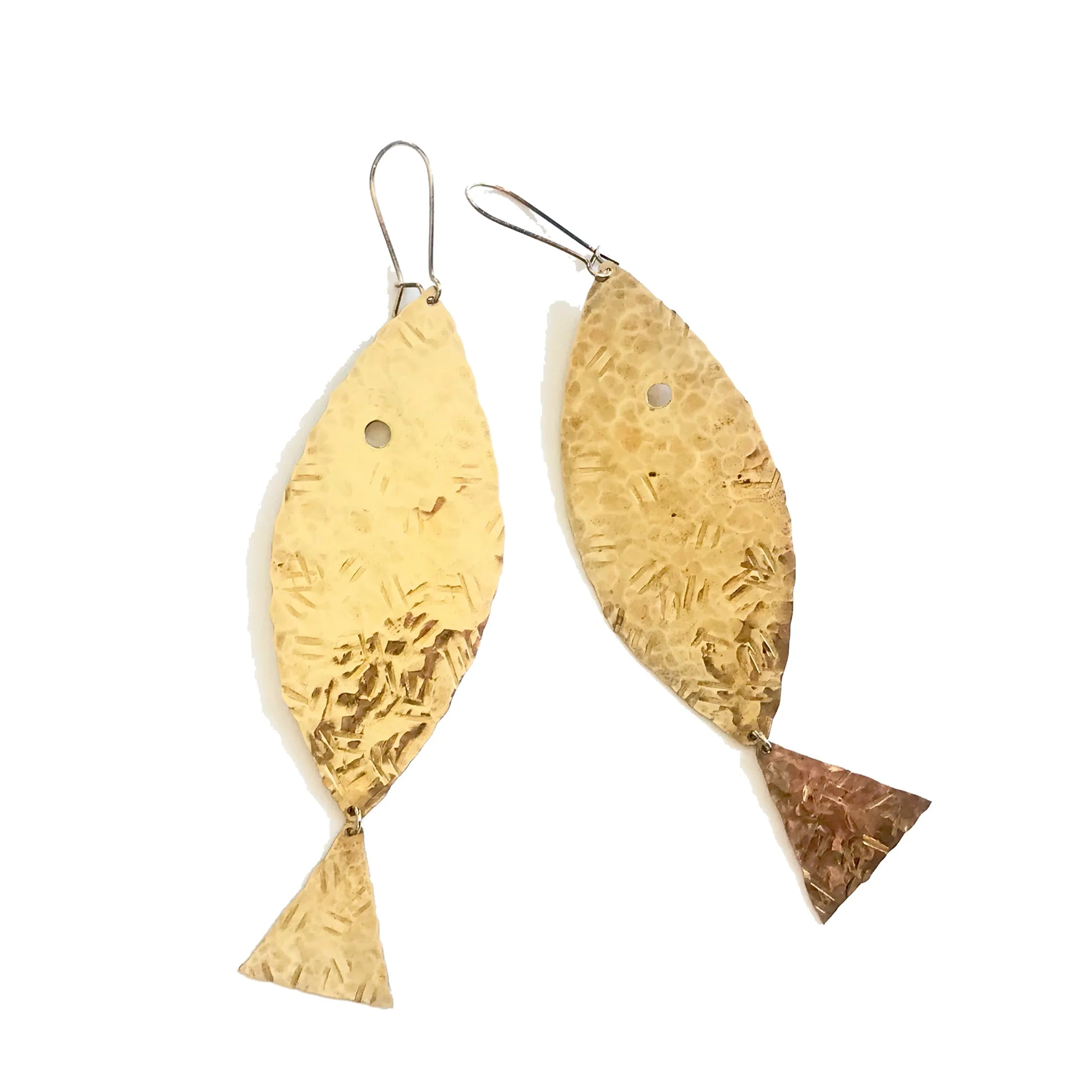 Modern hand hammered fish earrings