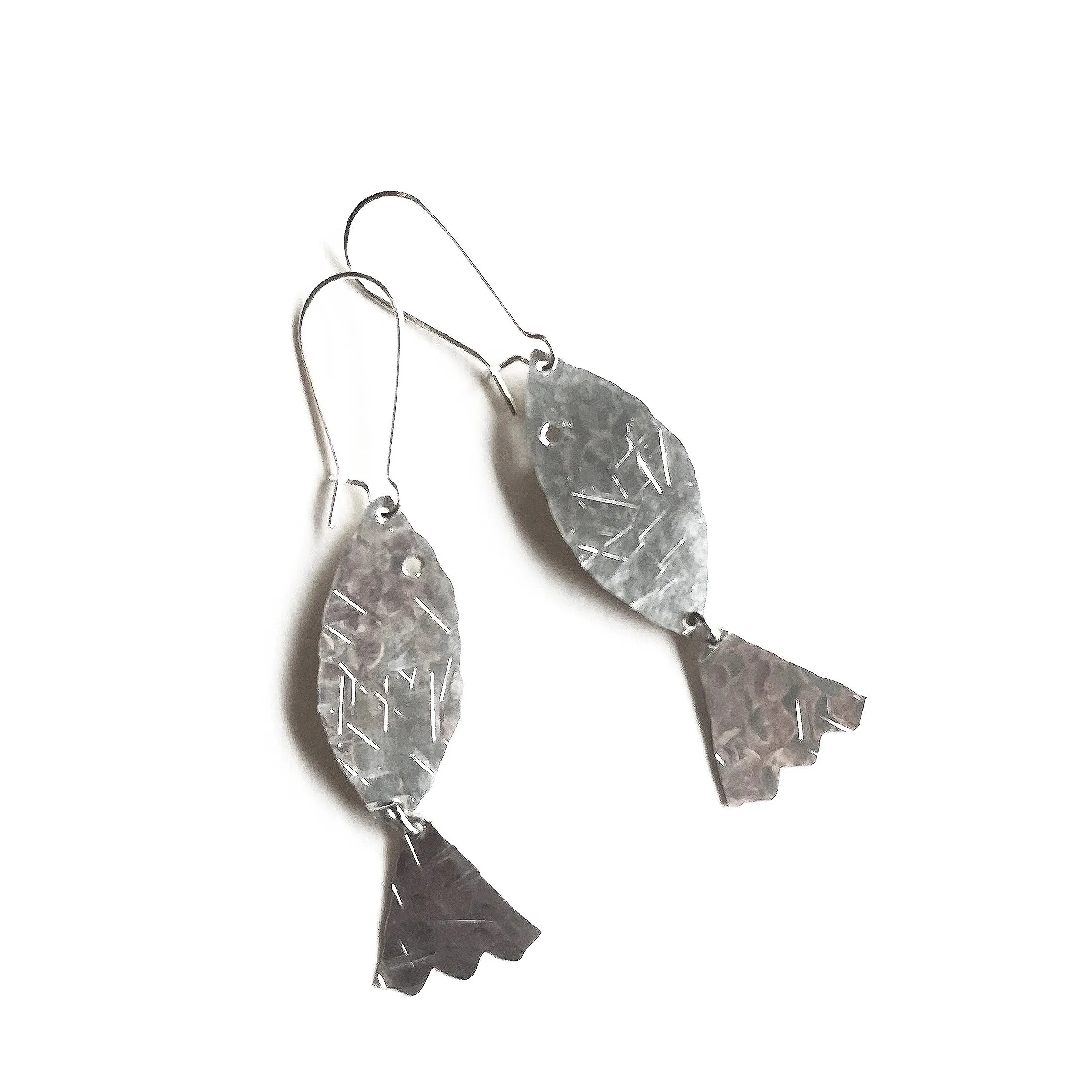 Modern hand hammered fish earrings