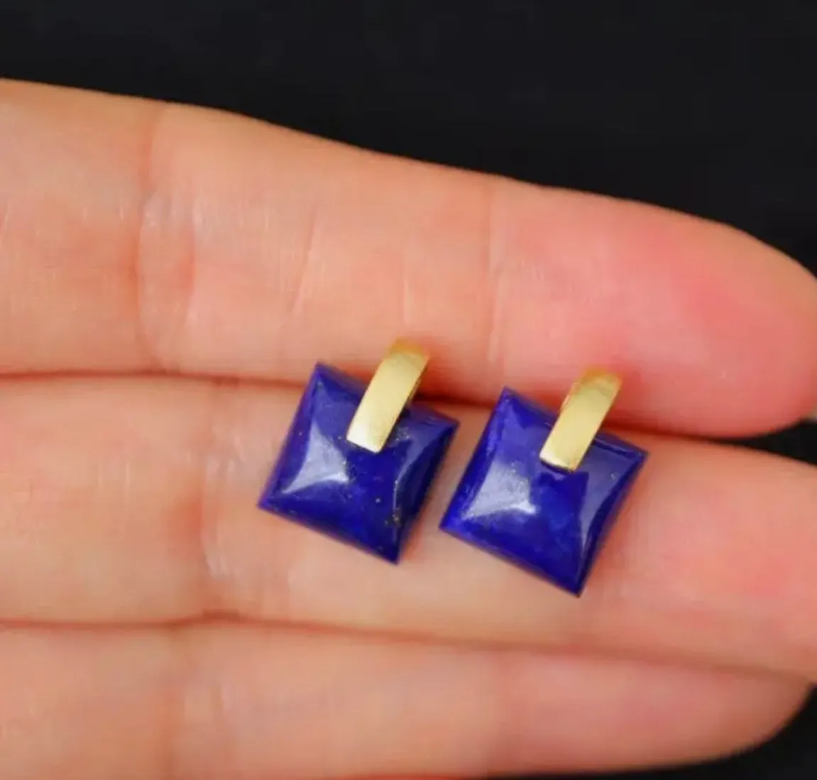 Modern Lapis Lazuli Square Geometric Stud Earrings