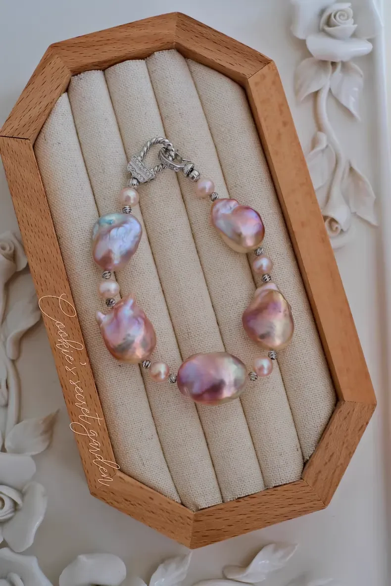 【Monet Garden Collection】 Handmade Annie Aurora Baroque Pearl Bracelet