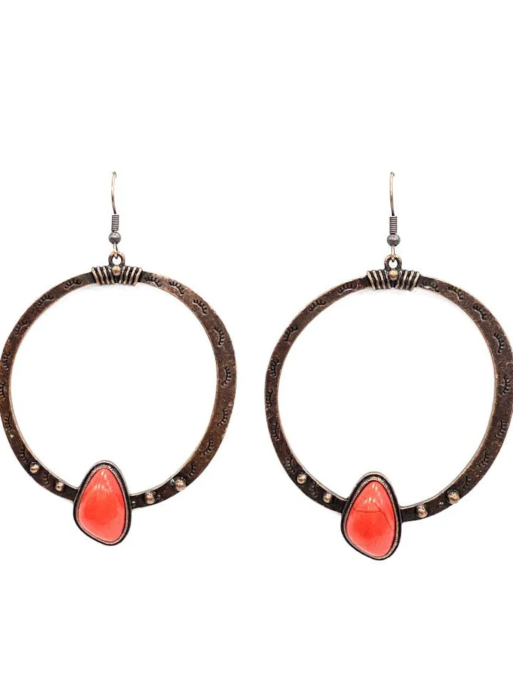 Montana West Circle Base Red Stone Earrings