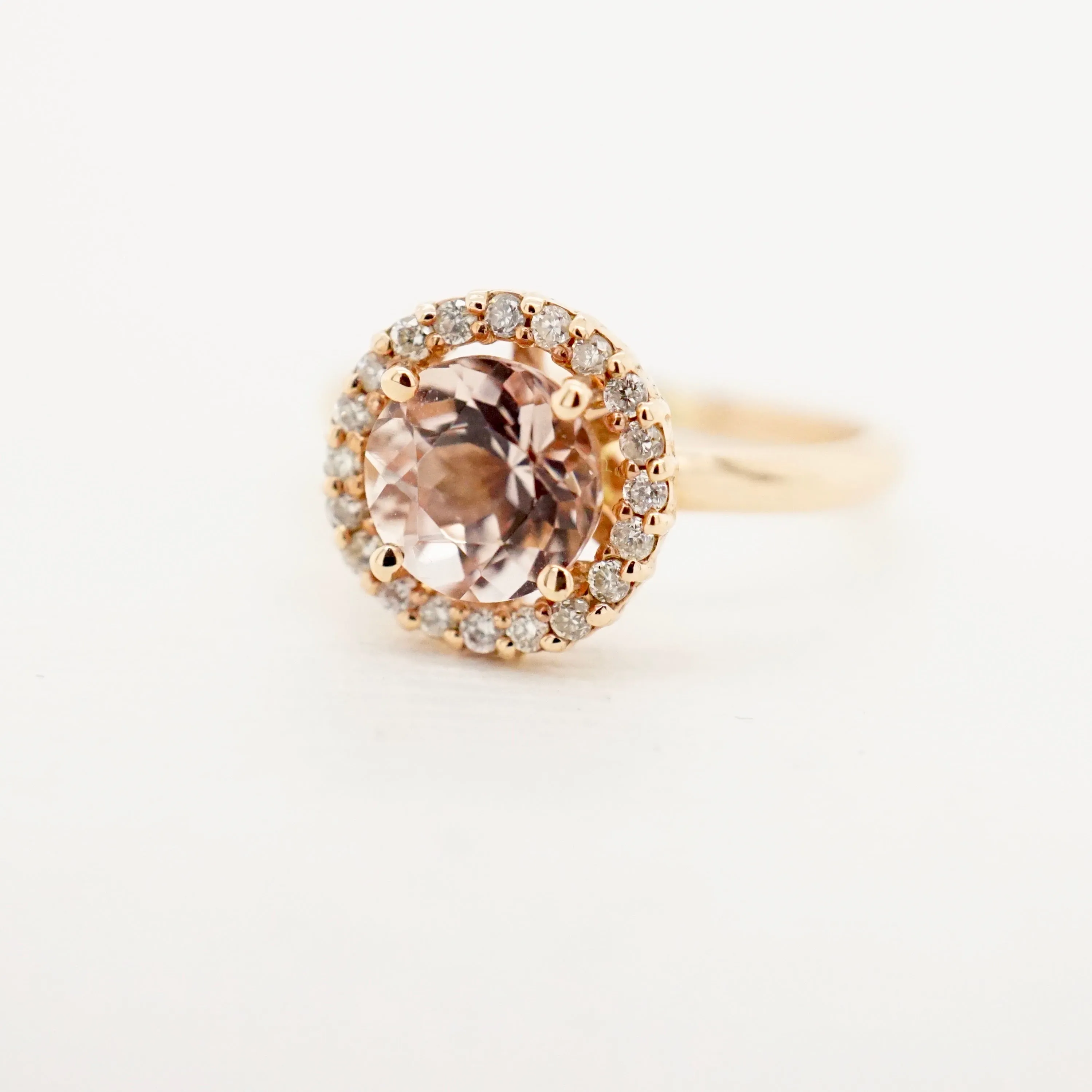 Morganite Diamond Halo Engagement Ring - Pink Engagement Ring for Women - Round Morganite Stone Ring