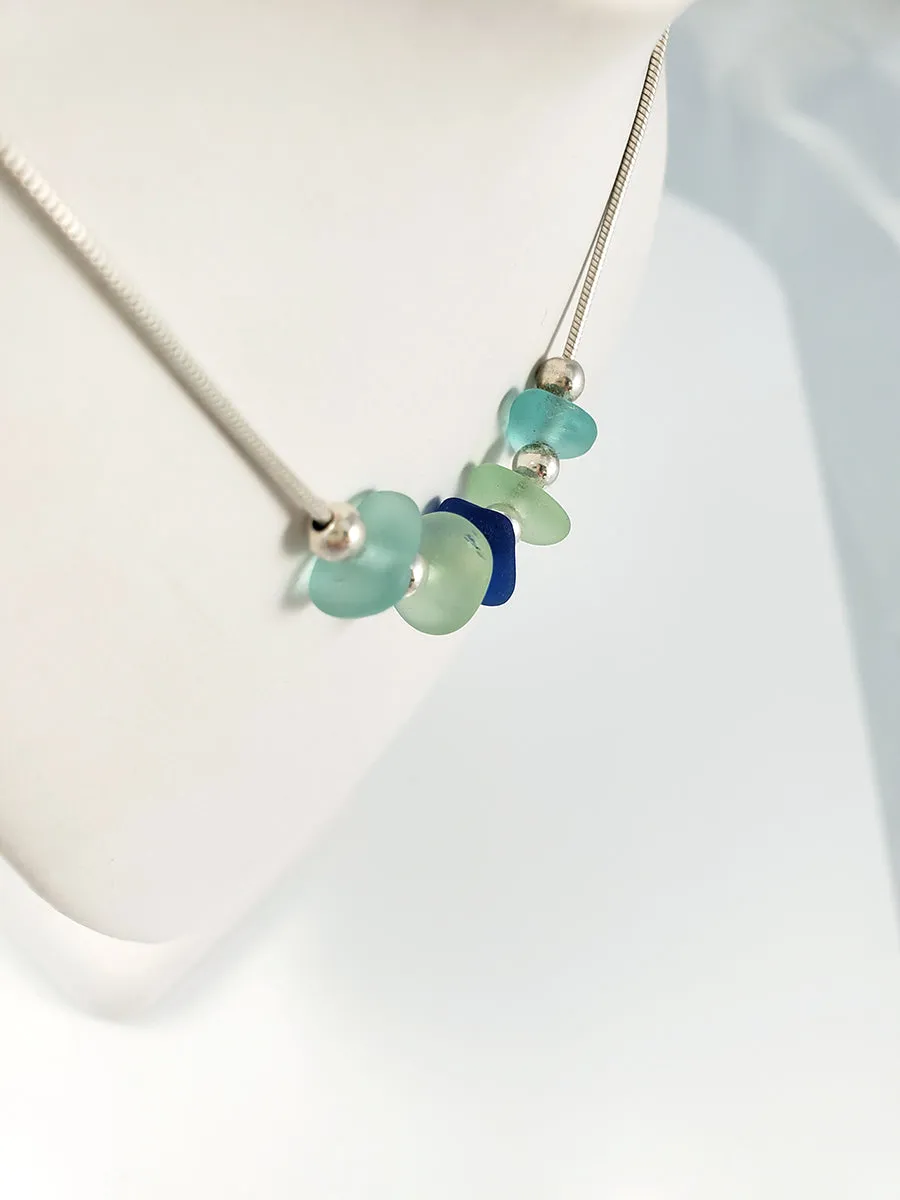 Multi-Color Sea Glass &  Sterling Silver Necklace