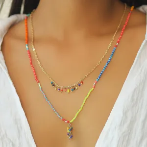 Multicolor Beaded Gold-Toned Long Layered Necklace