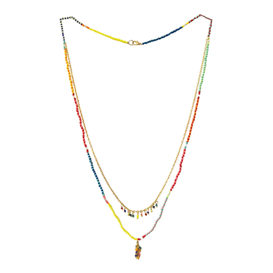 Multicolor Beaded Gold-Toned Long Layered Necklace