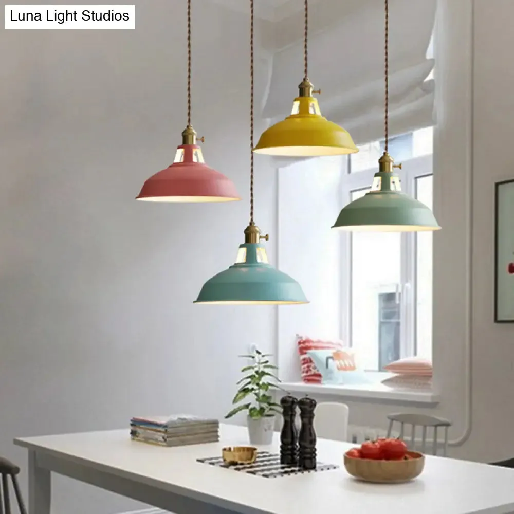 Nordic Style Hanging Lamp with Metal Shade and Colorful Macaron Finish for Kitchen Barn