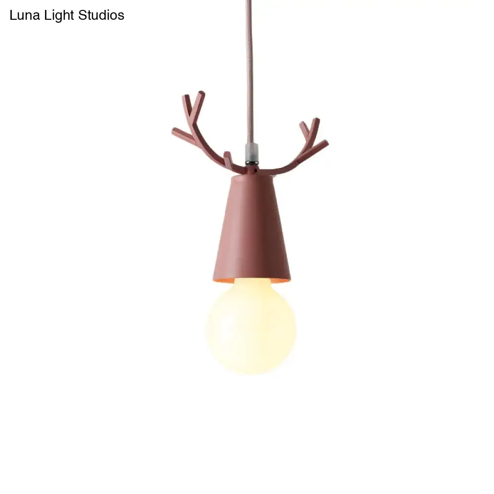 Nordic Style Pendant Light with Adjustable Ball Ceiling Fixture and Antler Decoration for Bedroom or Kids Room