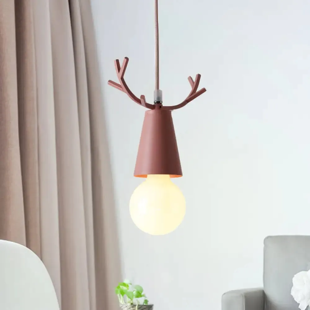 Nordic Style Pendant Light with Adjustable Ball Ceiling Fixture and Antler Decoration for Bedroom or Kids Room