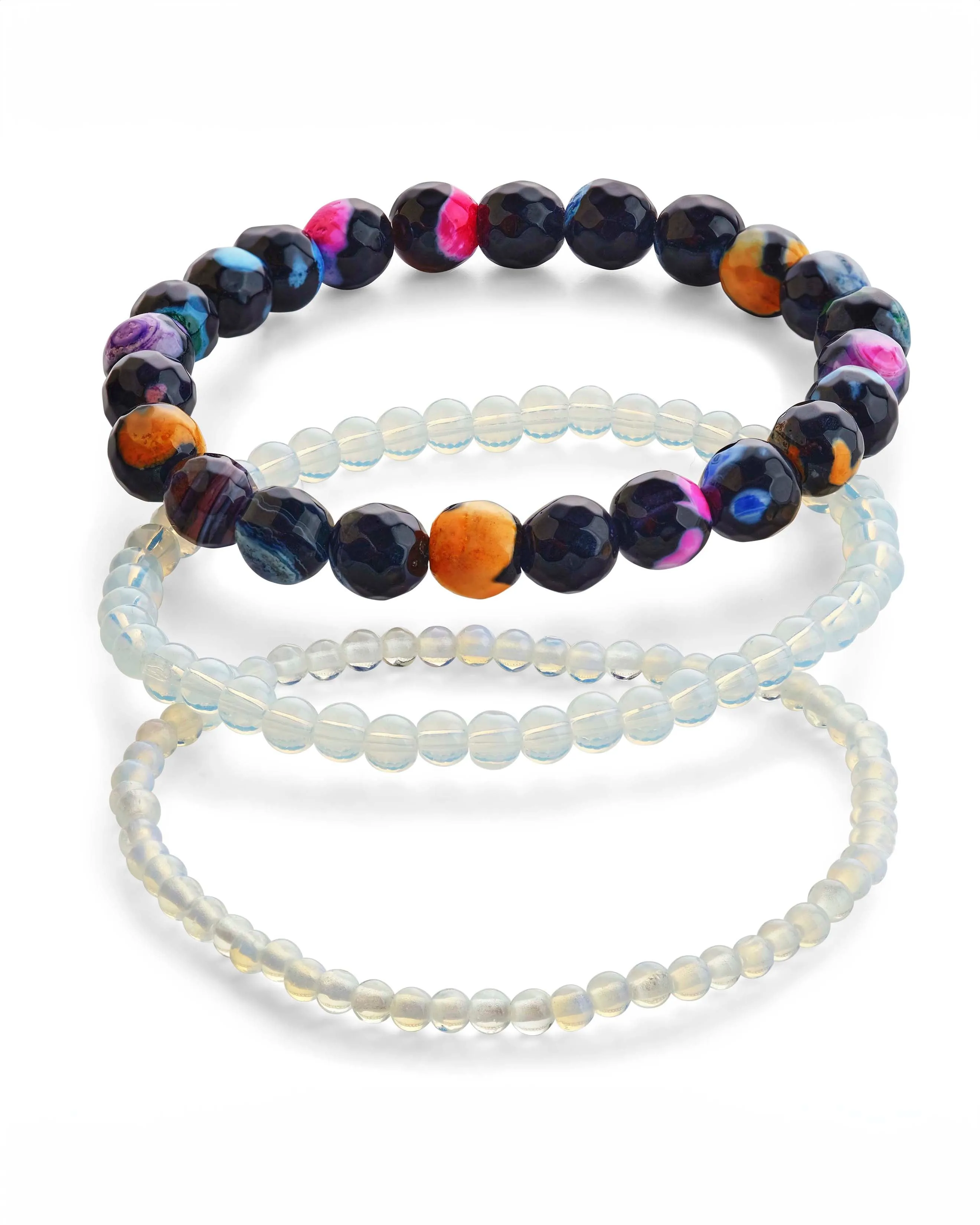 Opalite & Agate Stretch Bracelet Set of 3