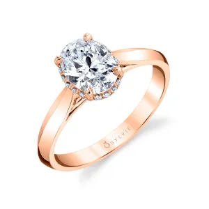 Oval Cut Hidden Halo Solitaire Engagement Ring - Fae 18k Gold Rose