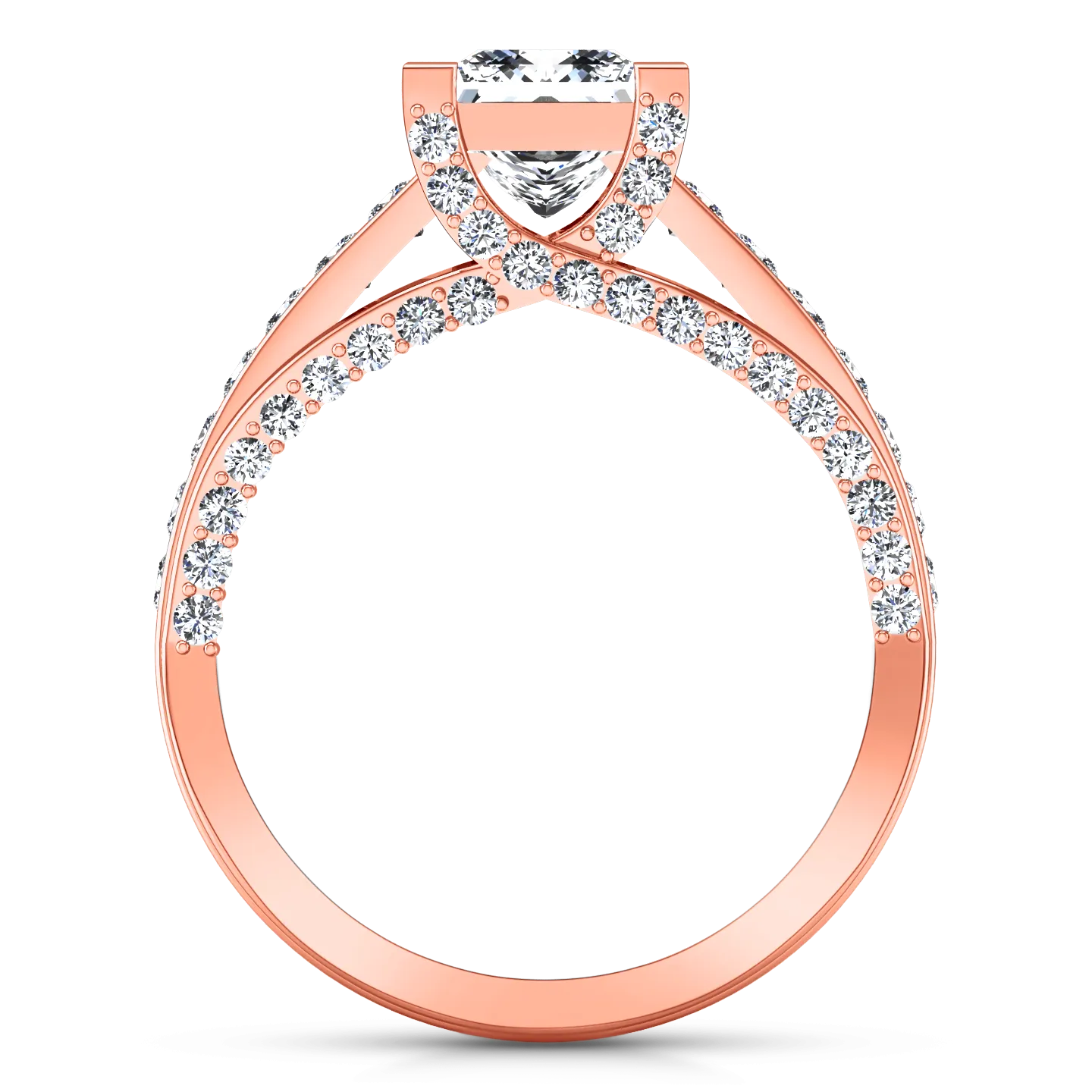 Pave Princess Cut Engagement Ring Isabella 14K Rose Gold