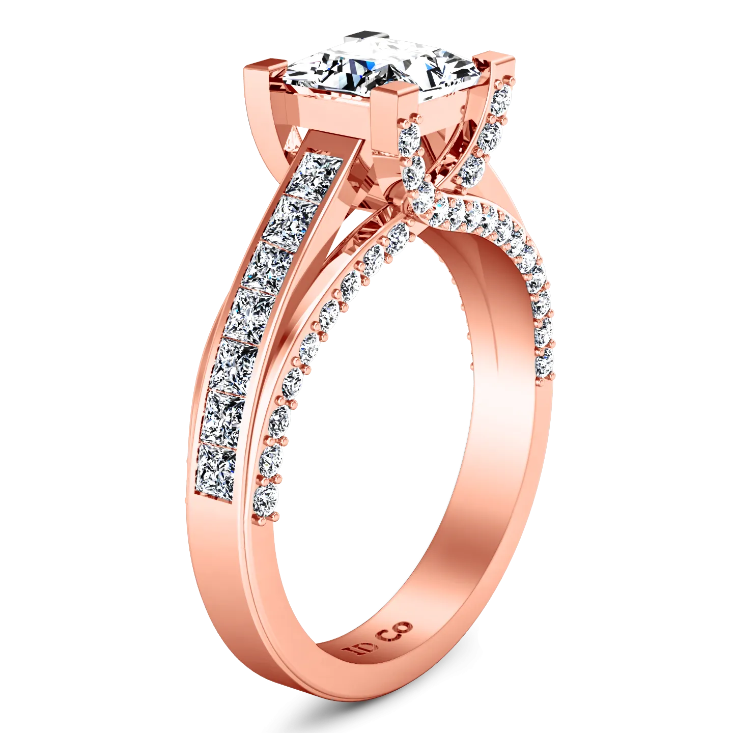 Pave Princess Cut Engagement Ring Isabella 14K Rose Gold