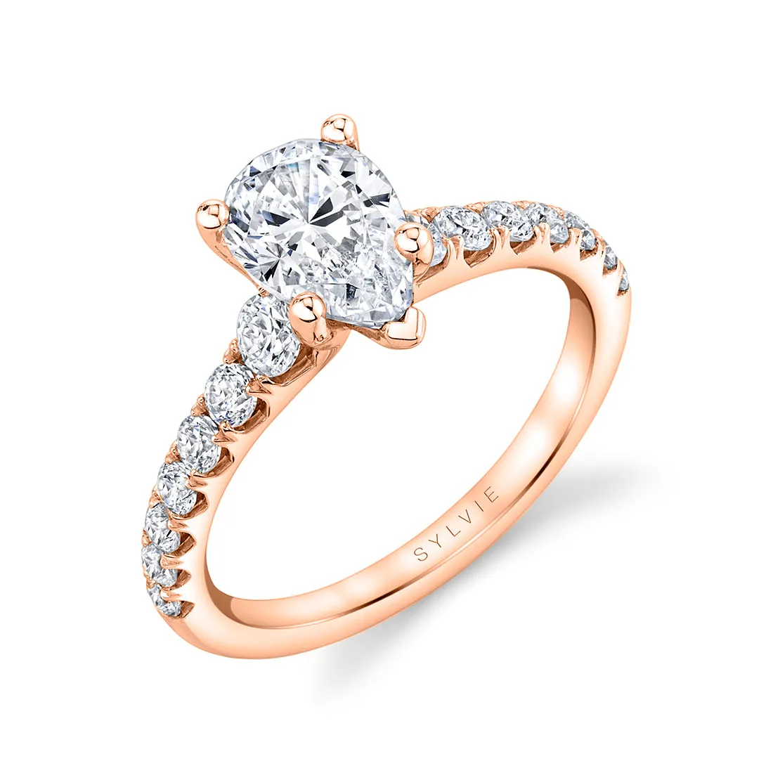 Pear Shaped Classic Engagement Ring - Veronique 18k Gold Rose