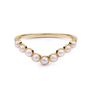 Pearl Wave Band Ring 18ct Gold Plate