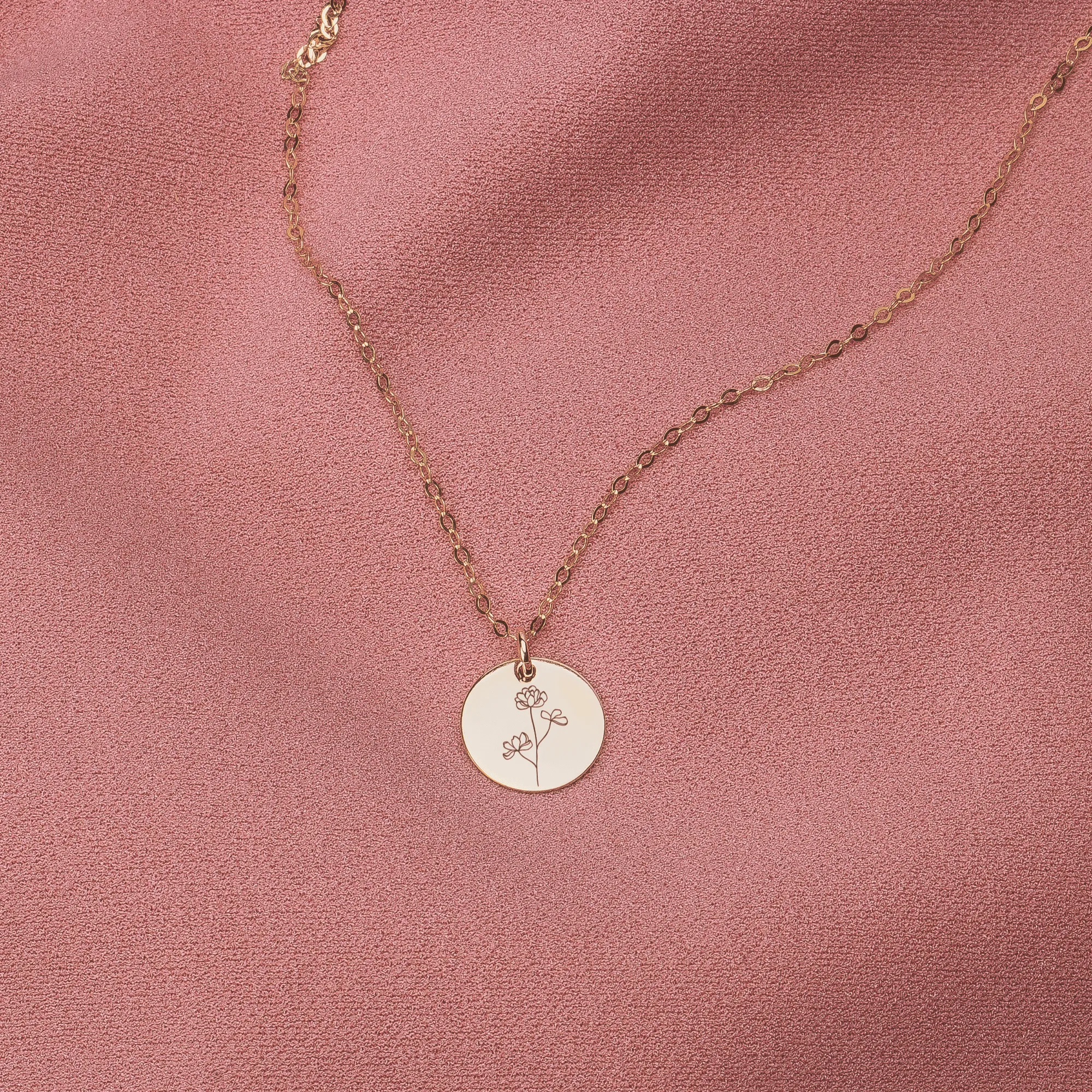 Peony Flowers Disc Necklace