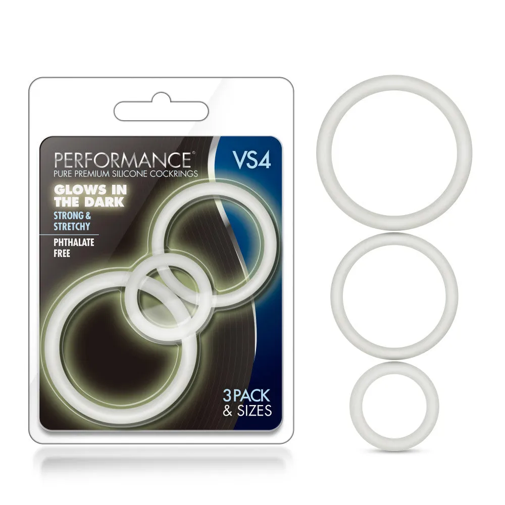 Performance By Blush® | VS4: Glow In The Dark White Penis Ring Set (3-Sizes) - Made with Puria™ Silicone