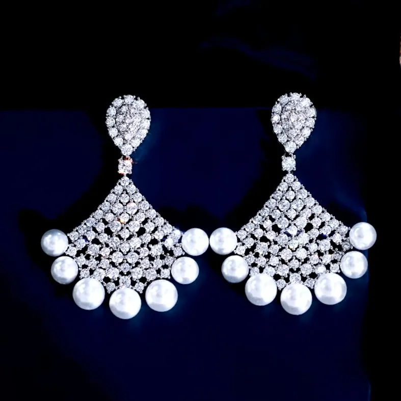 "Bellatrix" - Pearl and Cubic Zirconia Bridal Earrings