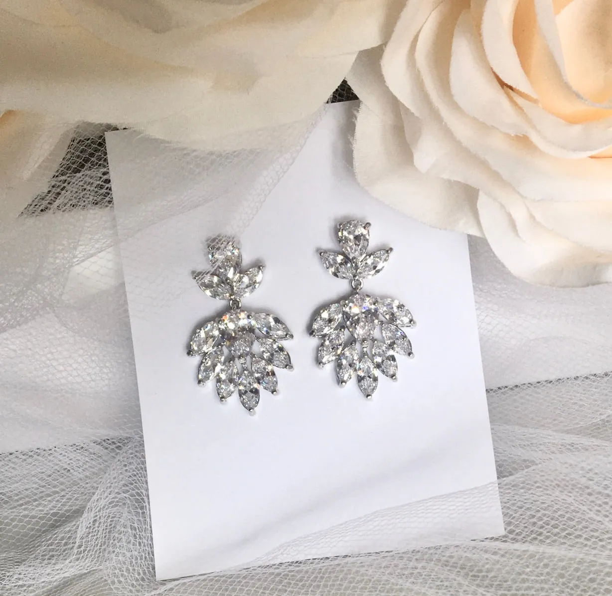 "Maeve" - Cubic Zirconia Bridal Earrings - Available in Silver, Rose Gold and Yellow Gold