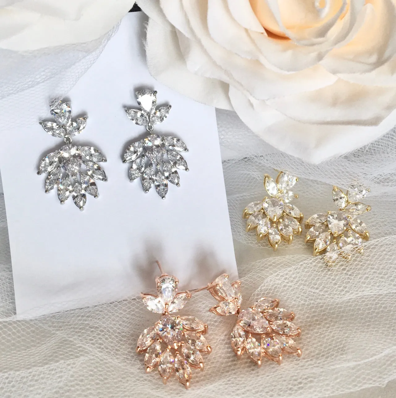 "Maeve" - Cubic Zirconia Bridal Earrings - Available in Silver, Rose Gold and Yellow Gold