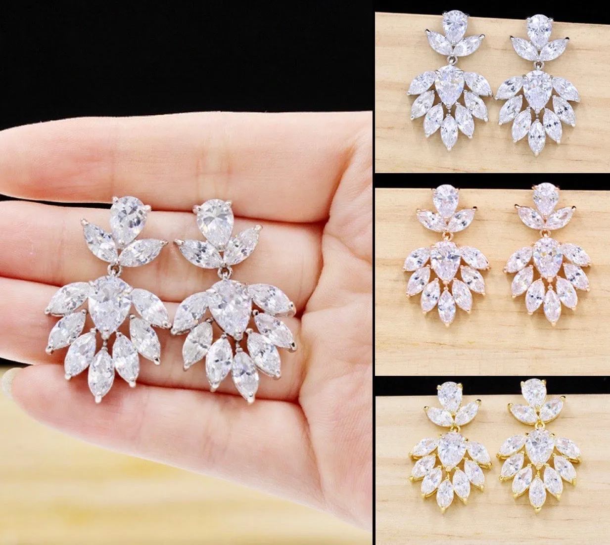 "Maeve" - Cubic Zirconia Bridal Earrings - Available in Silver, Rose Gold and Yellow Gold