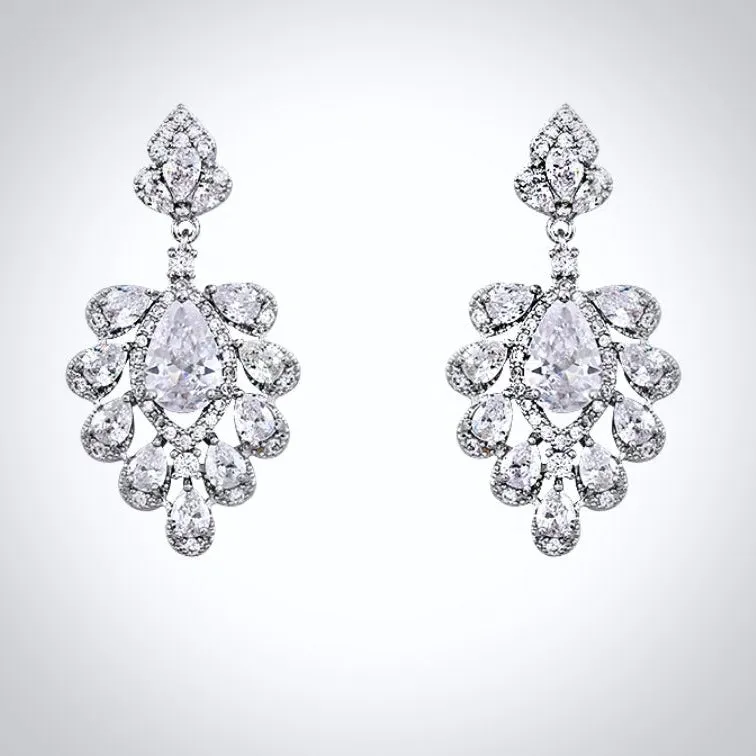 "Octavia" - Silver Cubic Zirconia Bridal Earrings