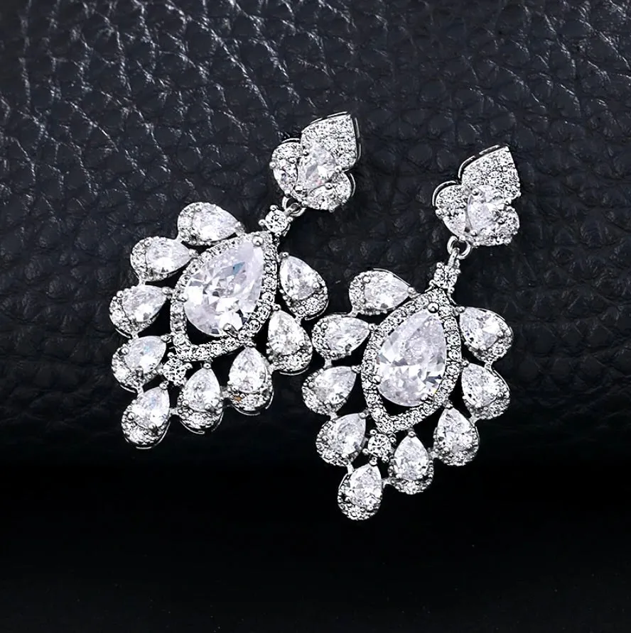 "Octavia" - Silver Cubic Zirconia Bridal Earrings