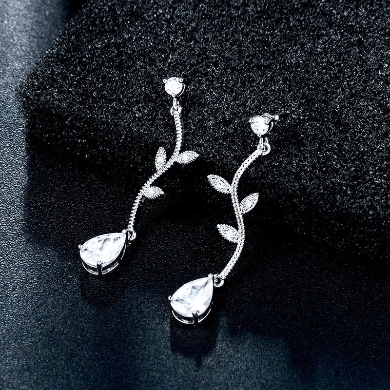 "Selycia" - CZ Vine Bridal Earrings - Available in Silver, Rose Gold and Yellow Gold