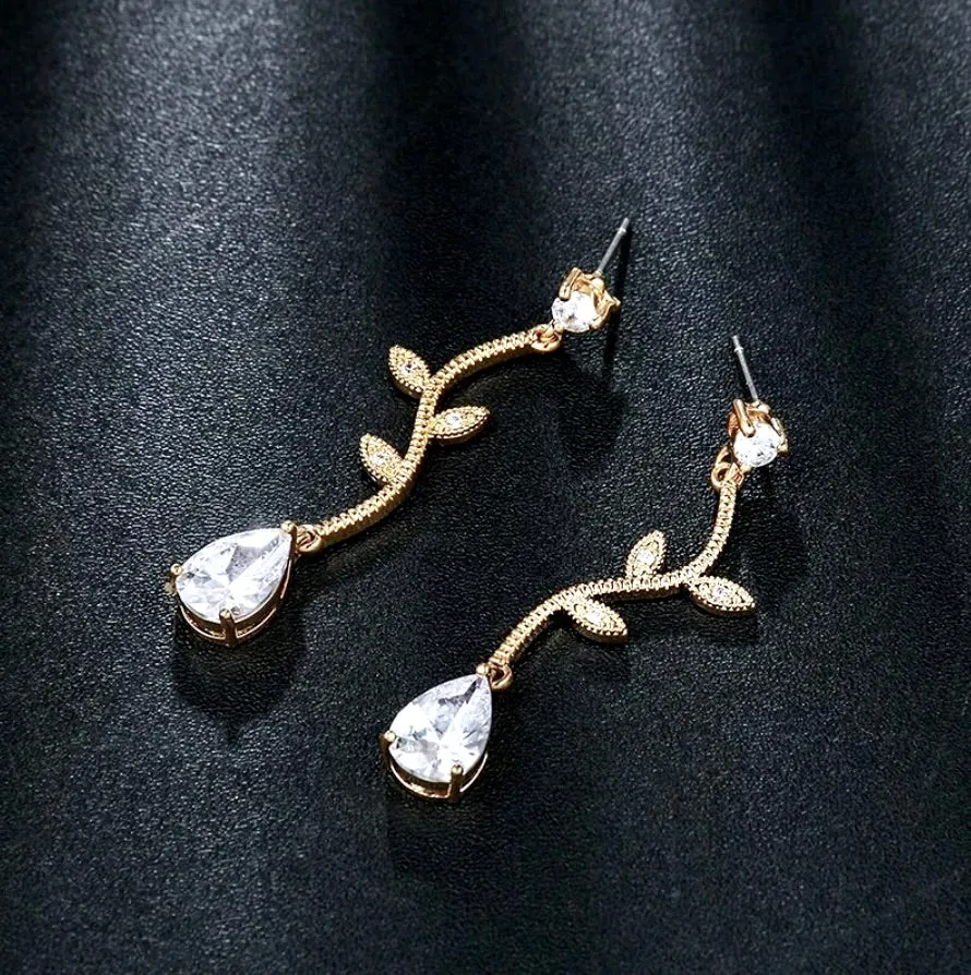 "Selycia" - CZ Vine Bridal Earrings - Available in Silver, Rose Gold and Yellow Gold