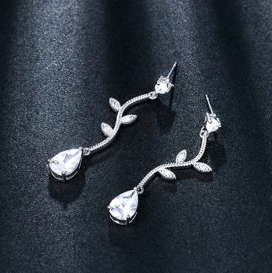 "Selycia" - CZ Vine Bridal Earrings - Available in Silver, Rose Gold and Yellow Gold