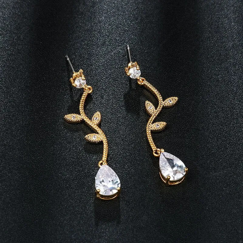 "Selycia" - CZ Vine Bridal Earrings - Available in Silver, Rose Gold and Yellow Gold