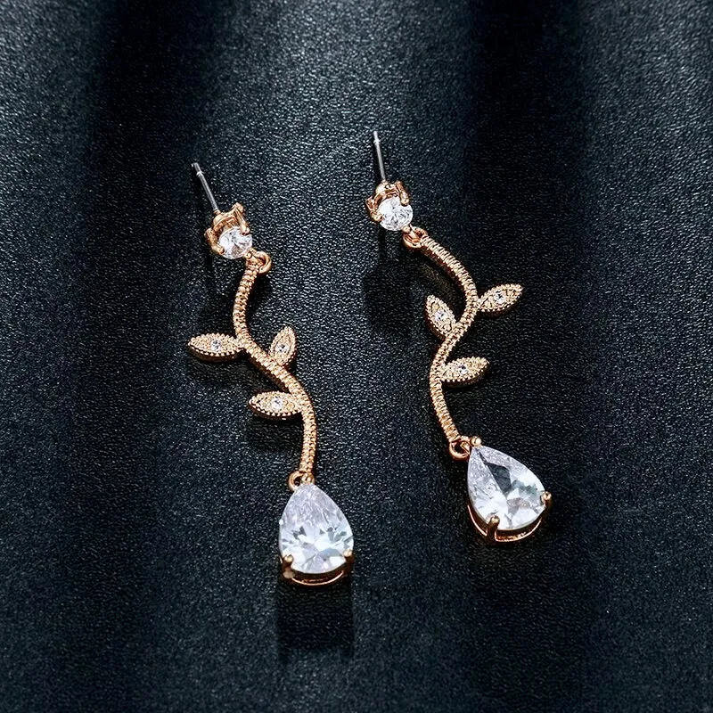 "Selycia" - CZ Vine Bridal Earrings - Available in Silver, Rose Gold and Yellow Gold