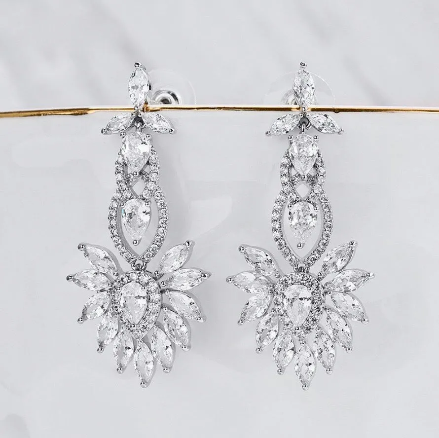 "Tatiana" - Silver Cubic Zirconia Bridal Earrings