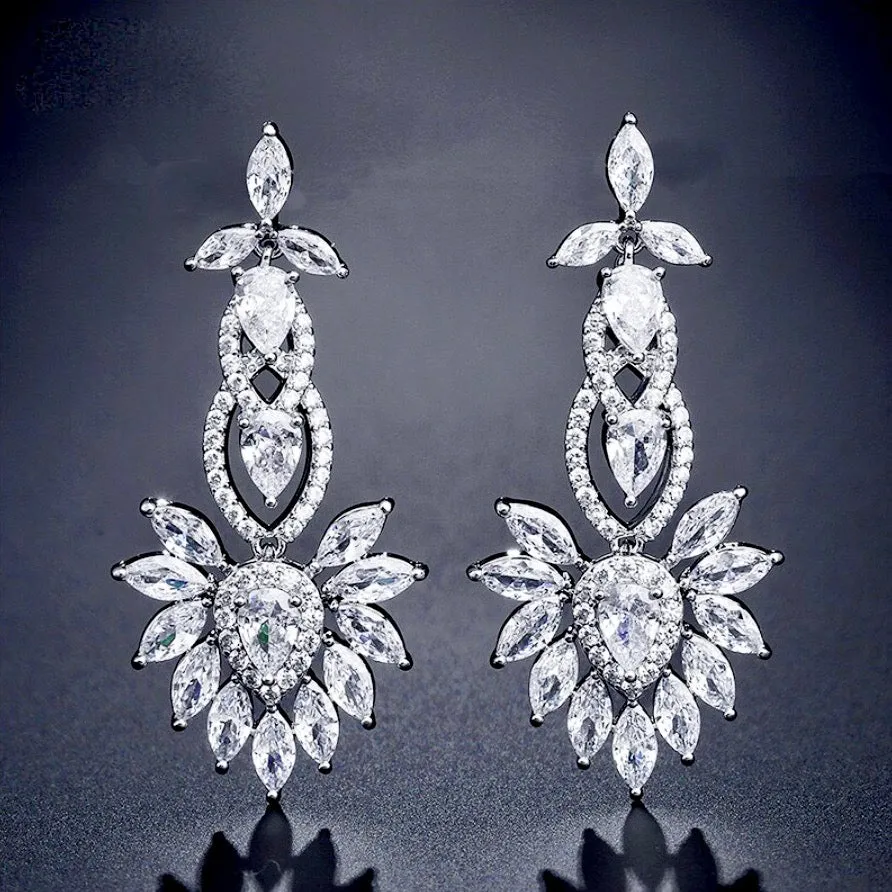 "Tatiana" - Silver Cubic Zirconia Bridal Earrings