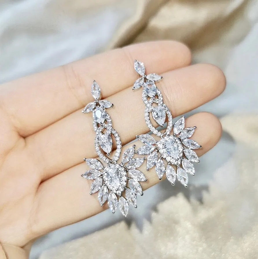 "Tatiana" - Silver Cubic Zirconia Bridal Earrings