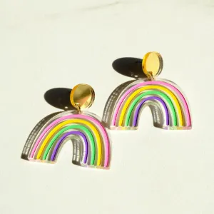 Rainbow Dangle Earrings - Clear and Gold