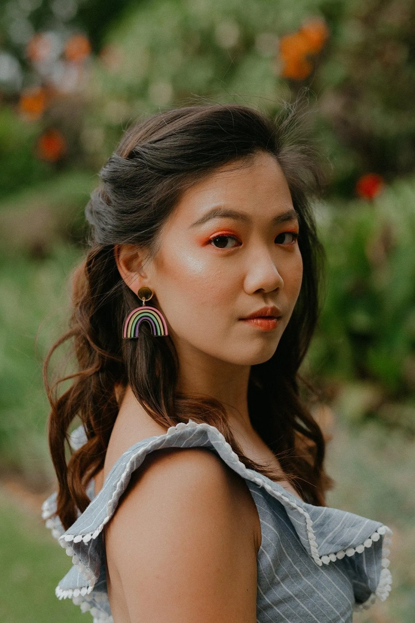 Rainbow Dangle Earrings - Clear and Gold