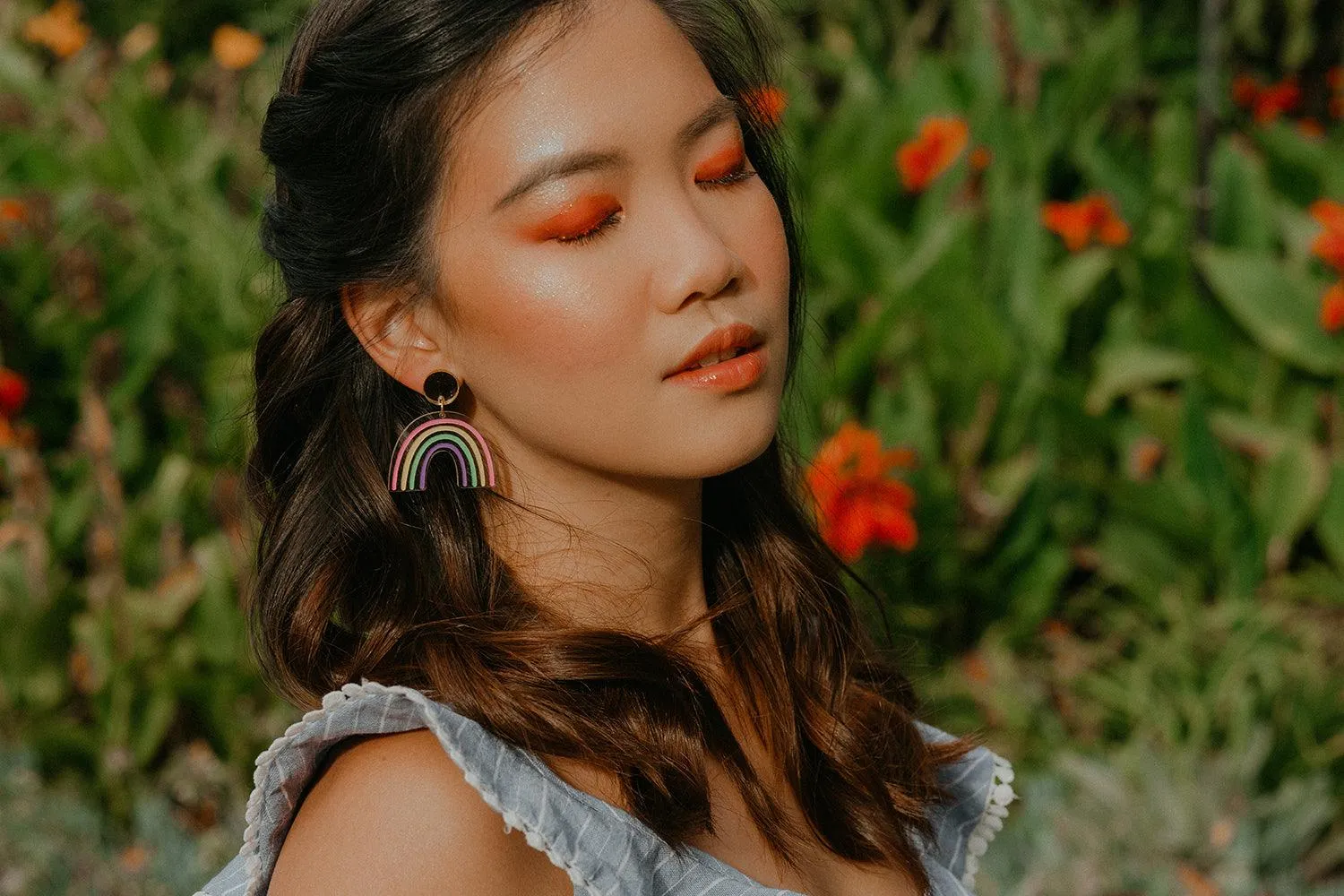 Rainbow Dangle Earrings - Clear and Gold