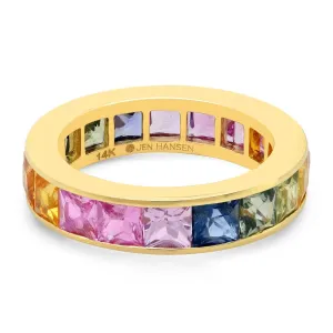 RAINBOW SAPPHIRE LARGE CHANNEL SET RING, GOLD