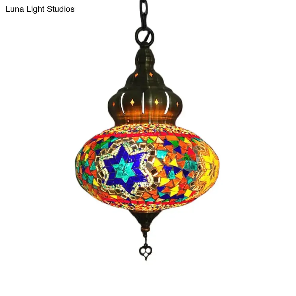 Retro Coffee House Pendant Lamp with Colorful Glass Shade - 1/4 Bulbs Ceiling Light Fixture