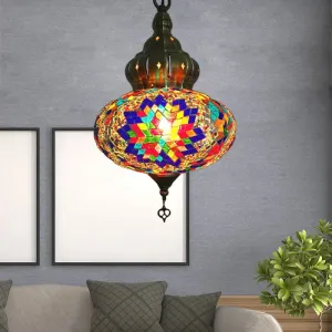 Retro Coffee House Pendant Lamp with Colorful Glass Shade - 1/4 Bulbs Ceiling Light Fixture