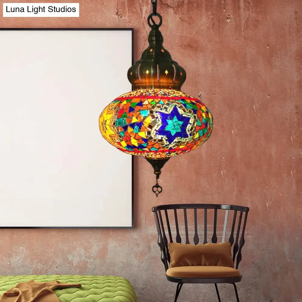 Retro Coffee House Pendant Lamp with Colorful Glass Shade - 1/4 Bulbs Ceiling Light Fixture