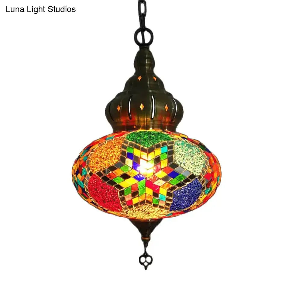 Retro Coffee House Pendant Lamp with Colorful Glass Shade - 1/4 Bulbs Ceiling Light Fixture