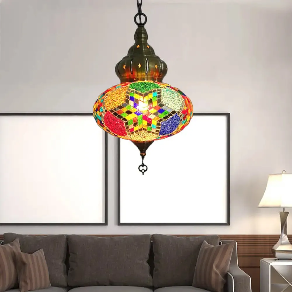 Retro Coffee House Pendant Lamp with Colorful Glass Shade - 1/4 Bulbs Ceiling Light Fixture