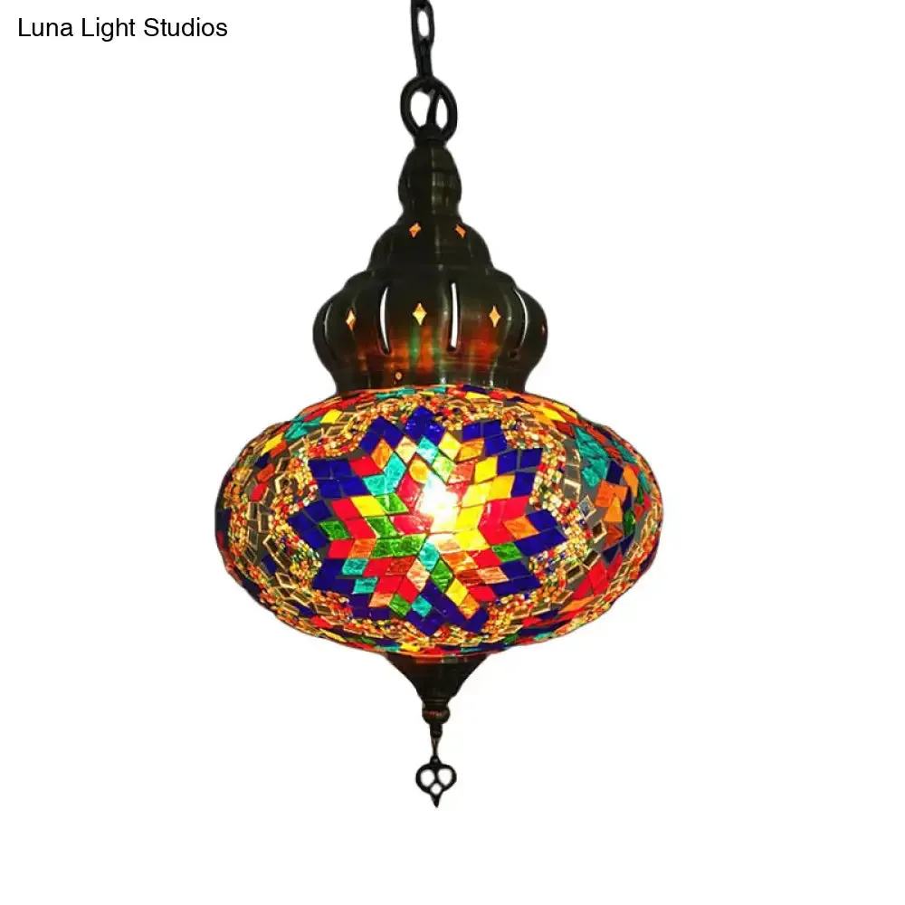 Retro Coffee House Pendant Lamp with Colorful Glass Shade - 1/4 Bulbs Ceiling Light Fixture