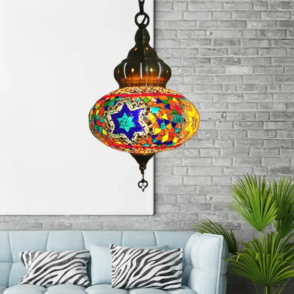 Retro Coffee House Pendant Lamp with Colorful Glass Shade - 1/4 Bulbs Ceiling Light Fixture