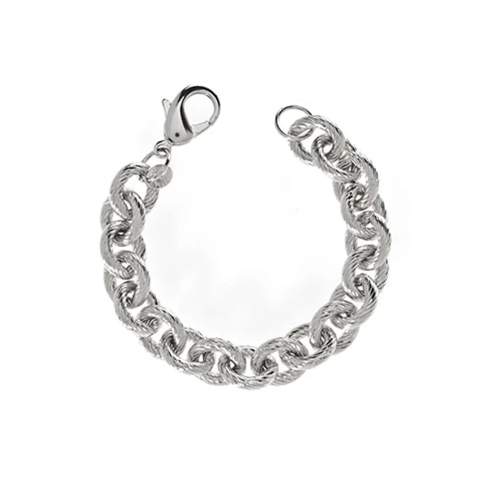 Ribbed Link Silver Tone Bracelet