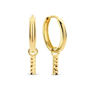 Rivoli Laura 14 karat gold hoop earrings with diamond cut rod