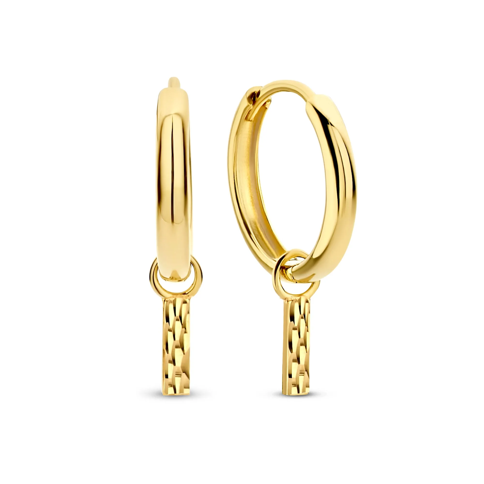 Rivoli Laura 14 karat gold hoop earrings with diamond cut rod