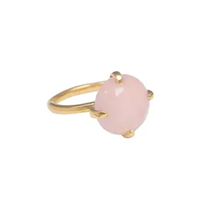 Round Cabochon Rose Quartz Ring in Gold Plated Sterling Silver