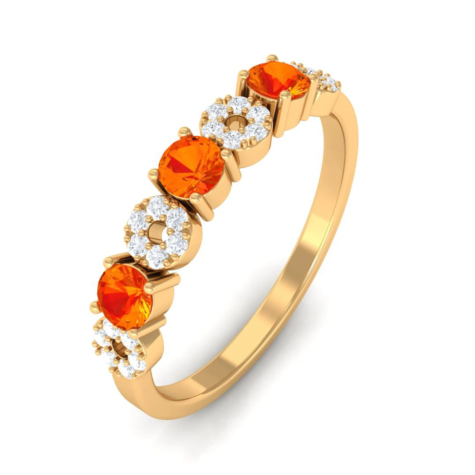 Semi Eternity Ring with Orange Sapphire and Diamond